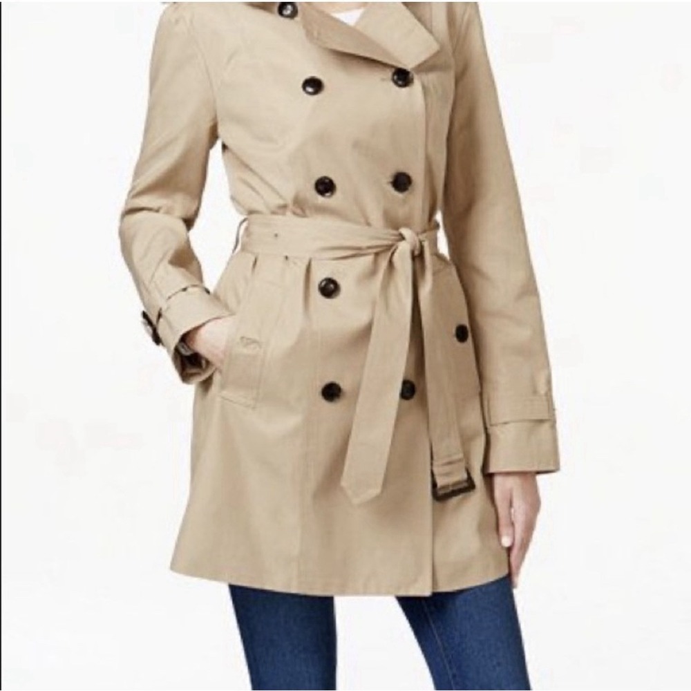 Michael Kors Women's Khaki Long Sleeve Cotton Blend Belted Trench Coat Size L